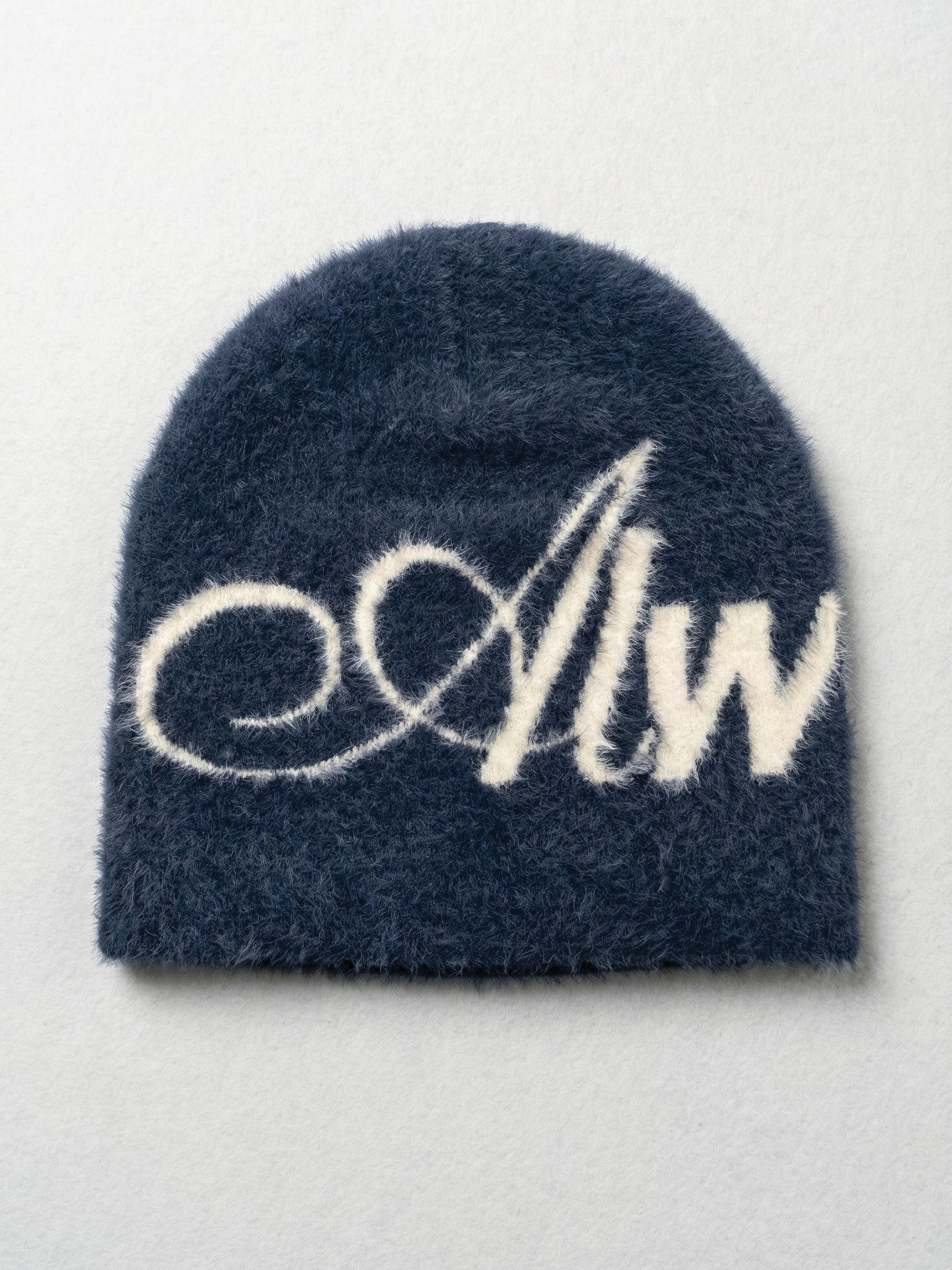 Brushed Mohair Knit Cap - Navy