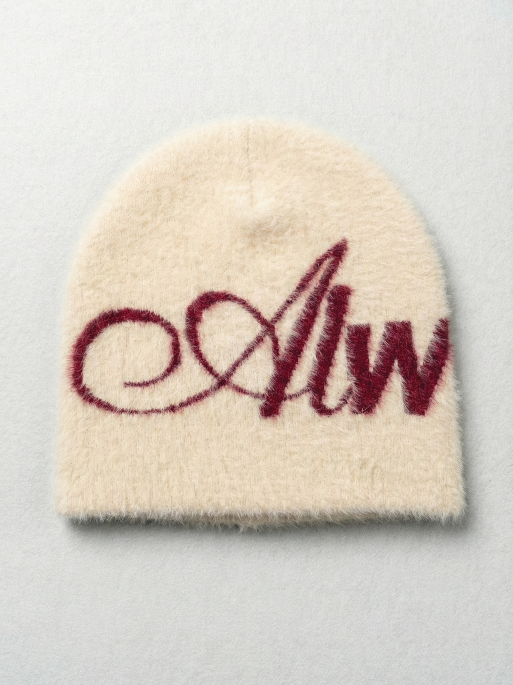 Brushed Mohair Knit Cap - Cream